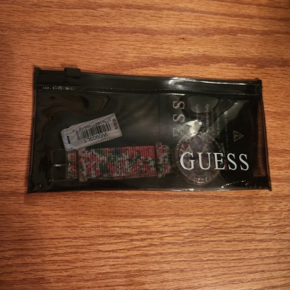 NWT Guess Pink Floral Silver Rhinestone Studded Watch